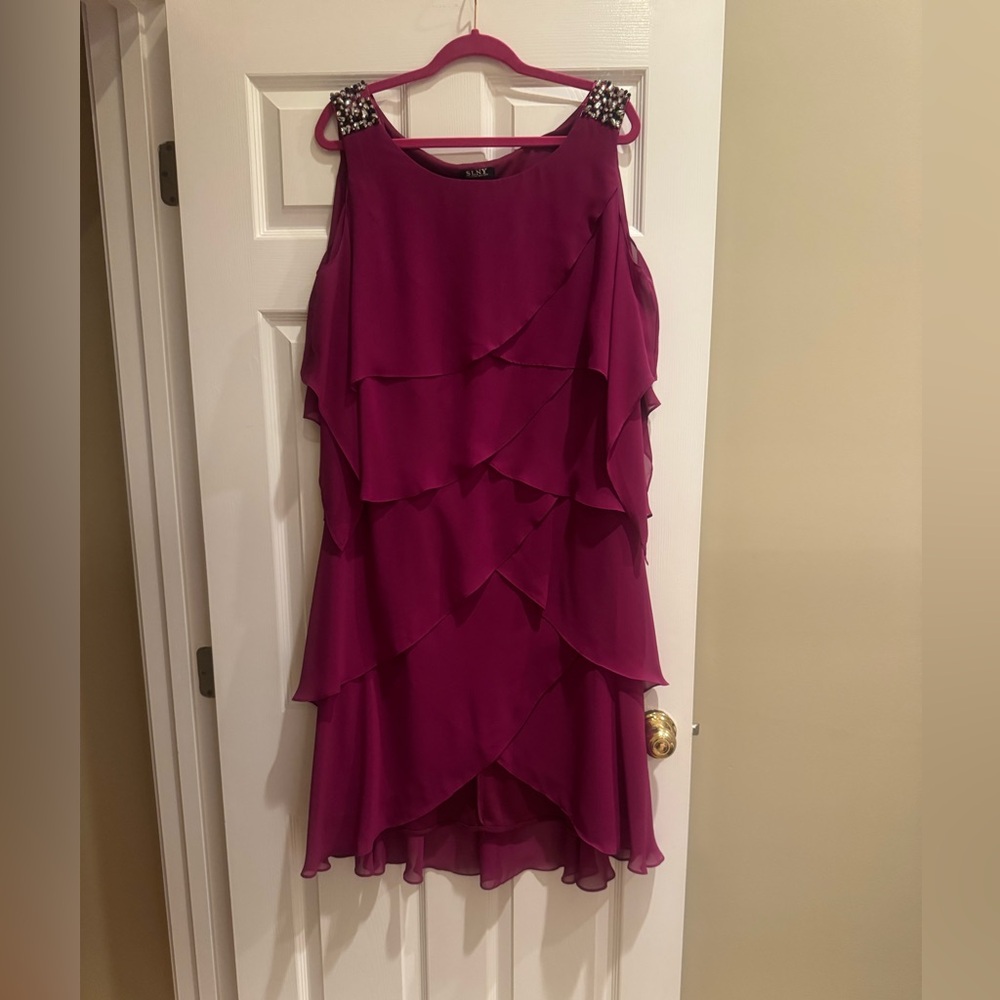 SLNY Fuchsia High Low Layered Dress